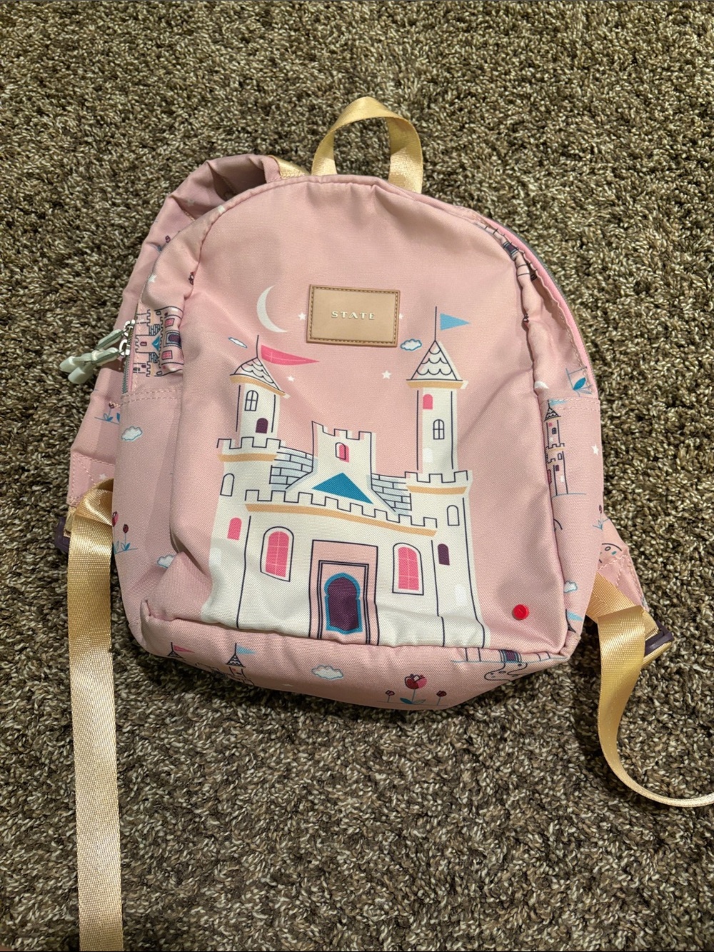 1. State Pink Castle Kids Backpack with Gold Accents